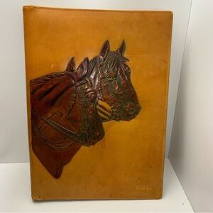 OOAK vintage 60s tooled leather horse / equine themed leather portfolio